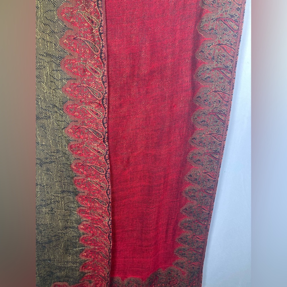 Pashmina Red and Brown Paisley Scarf 100% Pashmina - Picture 8 of 10